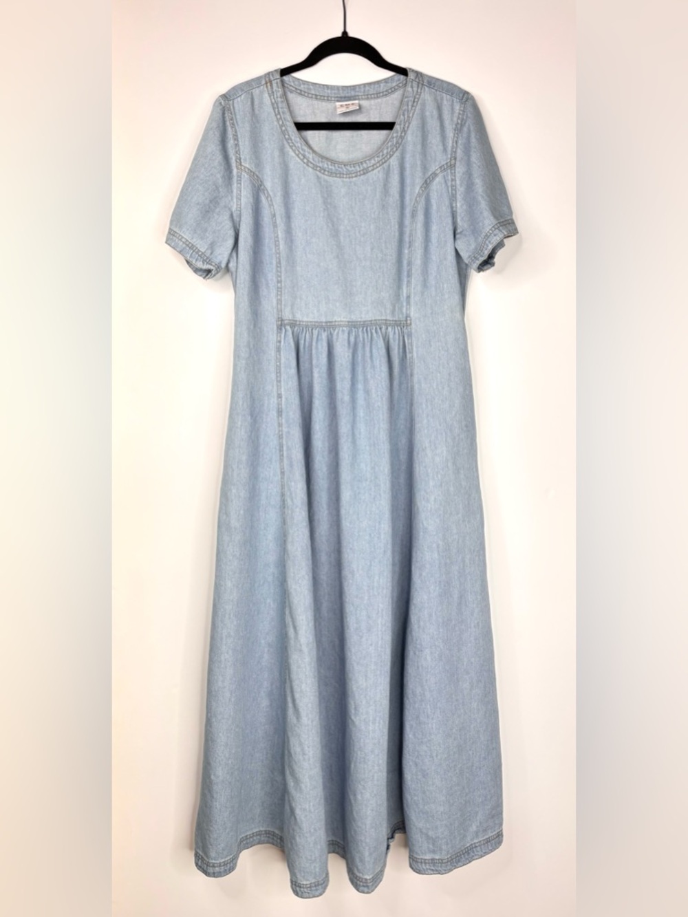 Vintage 90’s Cotton Soft Denim Light Wash Midi Dress Pockets